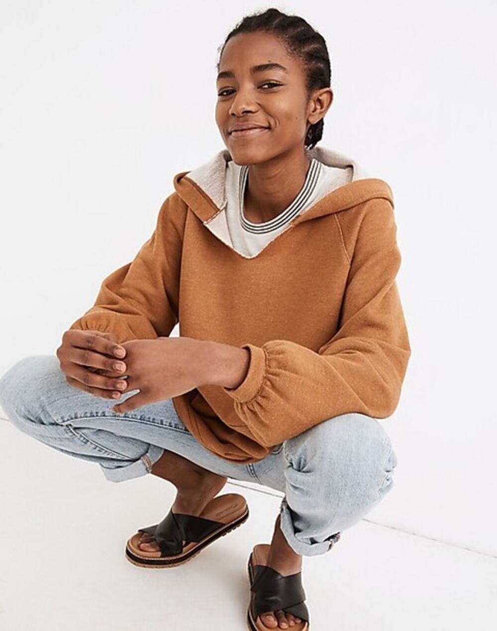 Madewell Raw Neck Bubble Sleeve Hoodie Sweatshirt L